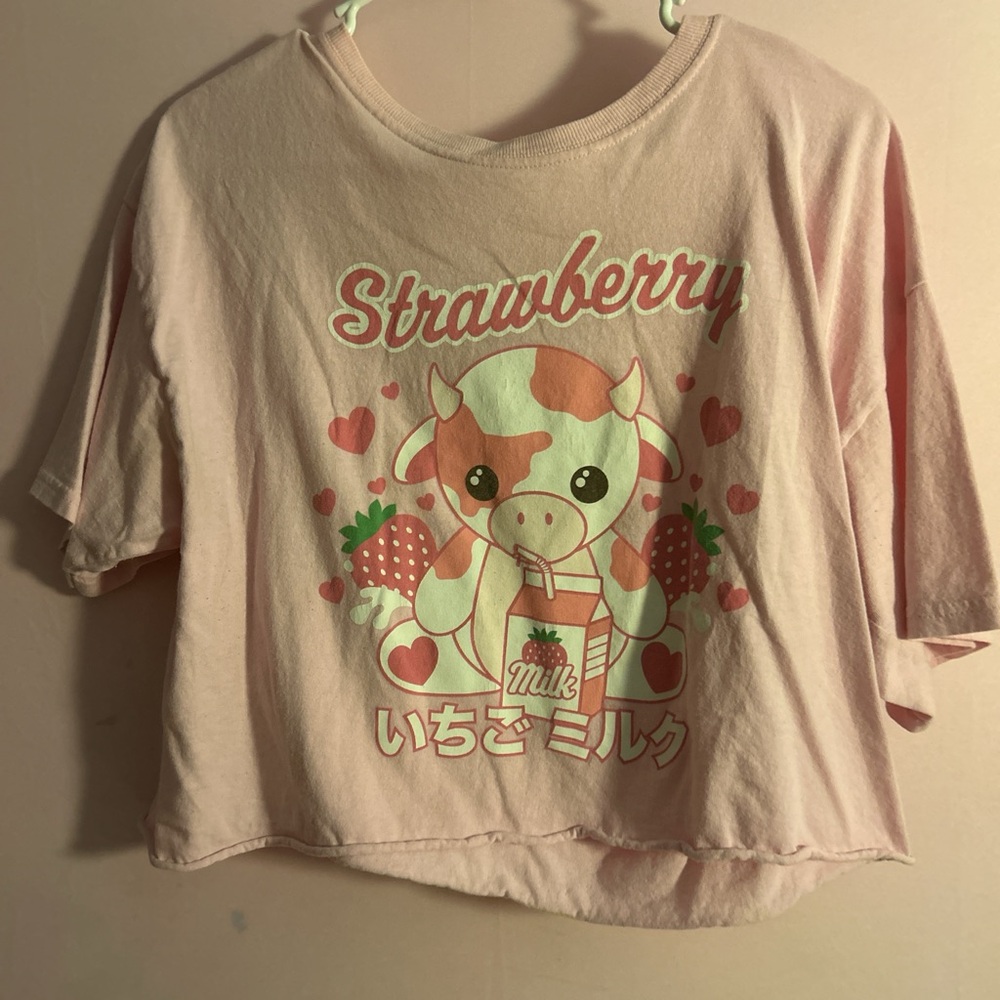 Hot Topic Strawberry Milk Pink Cow Crop Top